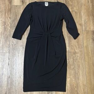 Anne Klein Black‎ Sheath Dress with Bateau Neckline and 3/4 Sleeves